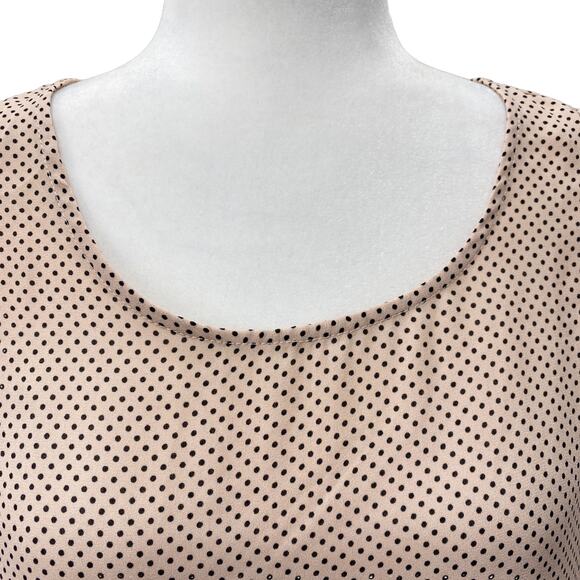 Adrianna Papell Sleeveless Polka Dot Blouse Medium Tan Black Ruffle Work Top - Picture 6 of 12